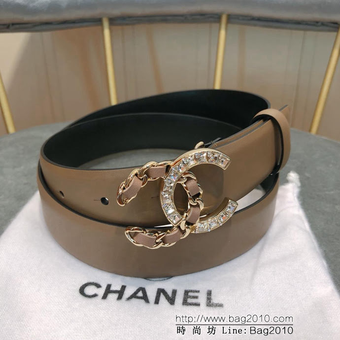 CHANEL香奈兒 18新款 淺金CC半編皮 半立體方鑽扣 zp同步光滑小牛皮 優雅皮帶  xfp1001